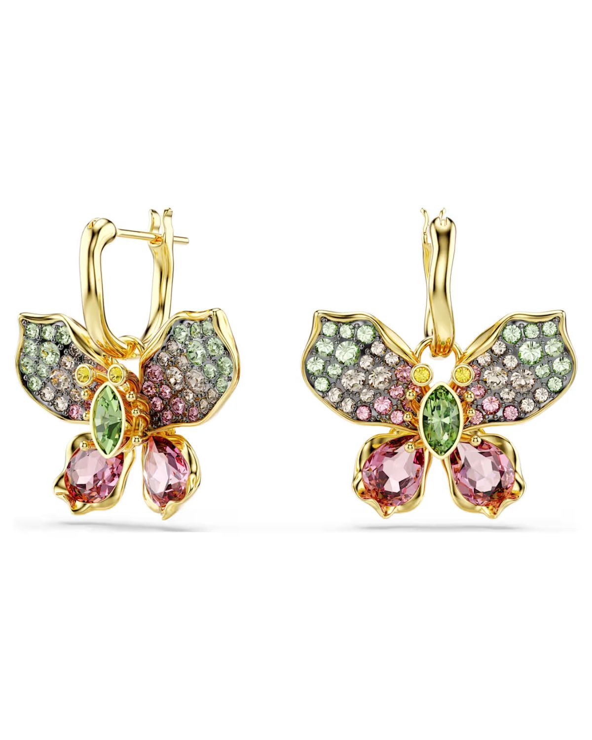 Idyllia drop earrings Mixed cuts, Pavé, Butterfly, Multicoloured, 18k gold finish 5709953