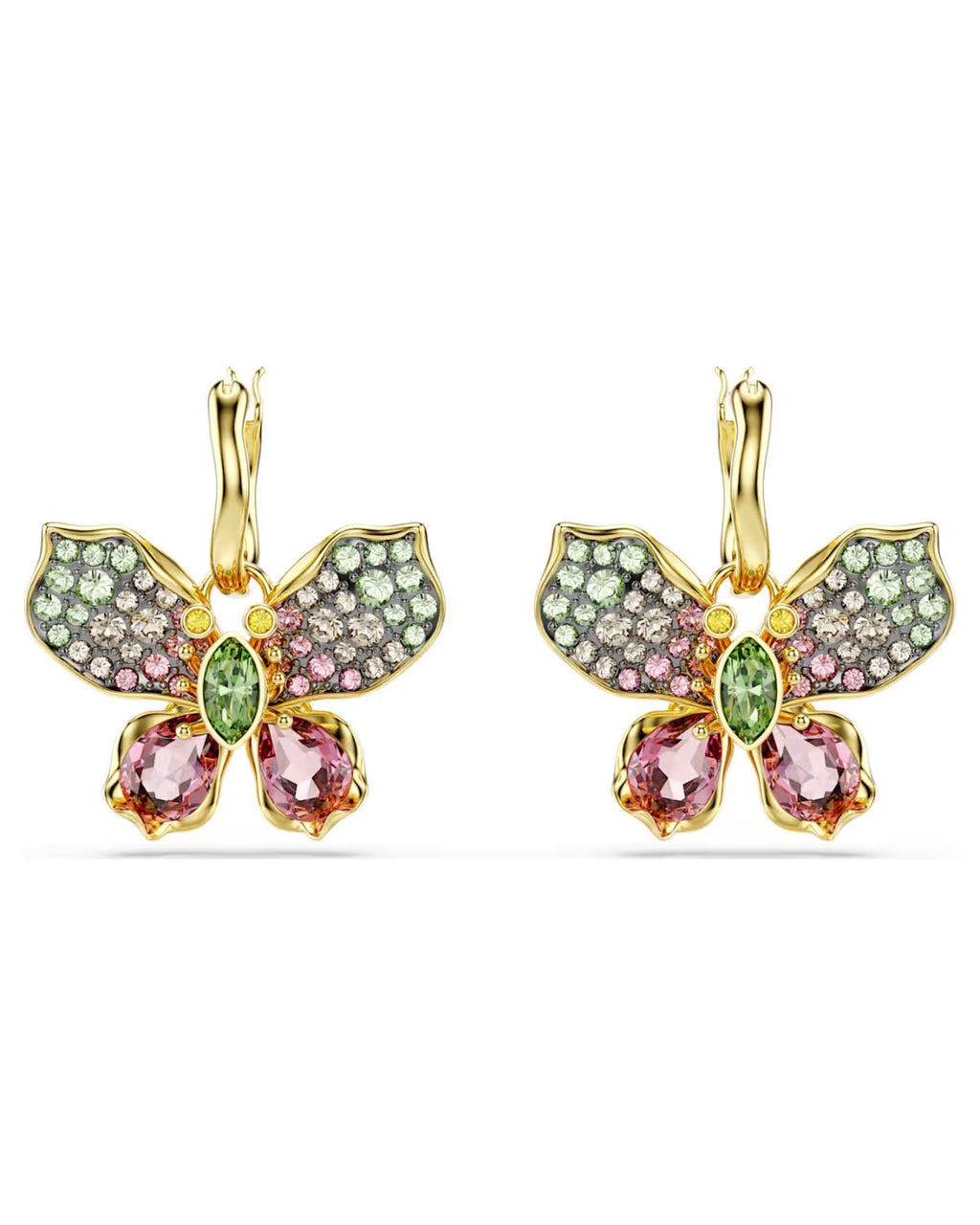 Idyllia drop earrings Mixed cuts, Pavé, Butterfly, Multicoloured, 18k gold finish 5709953