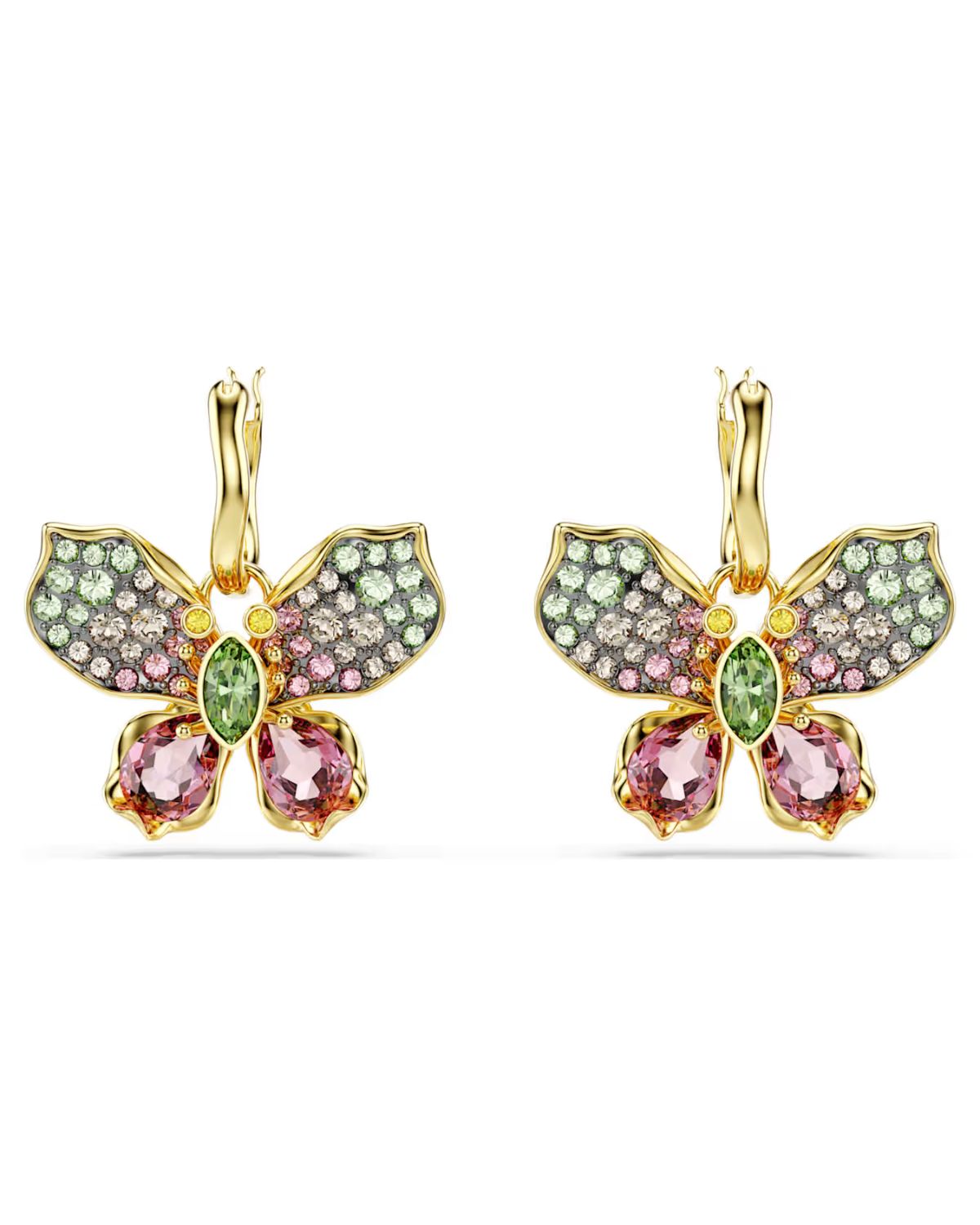 Idyllia drop earrings Mixed cuts, Pavé, Butterfly, Multicoloured, 18k gold finish 5709953