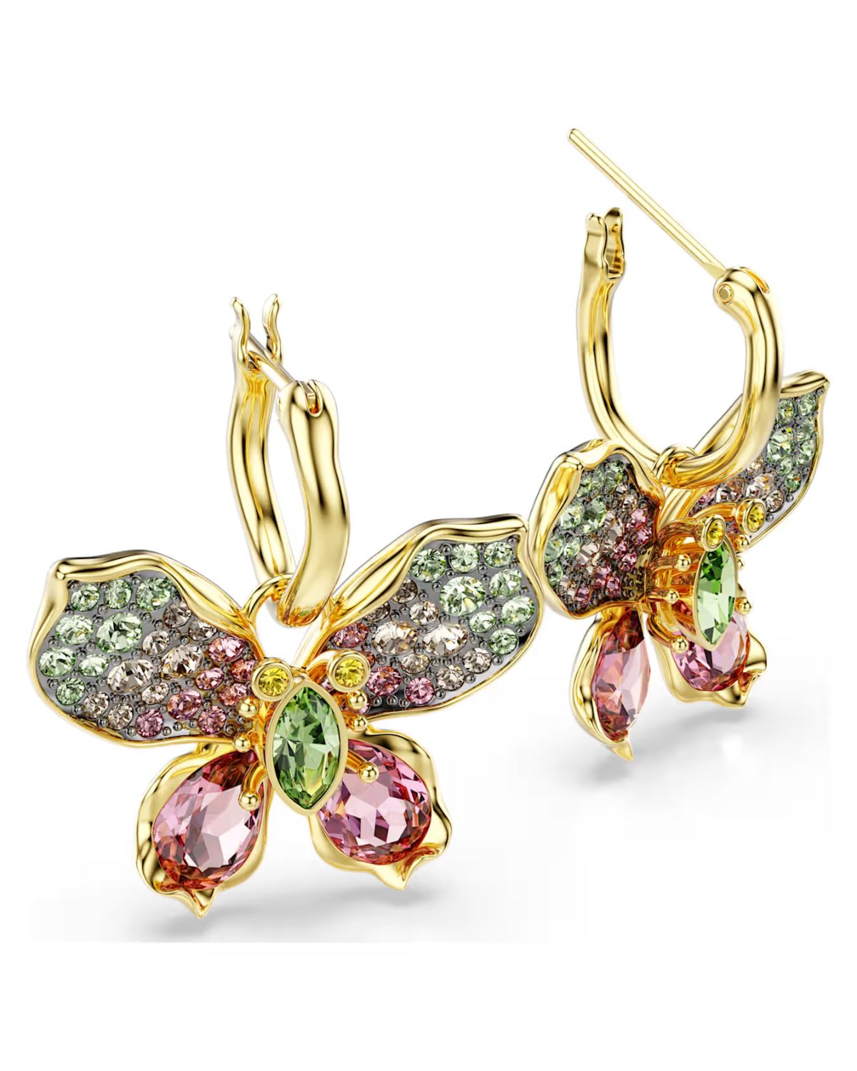 Idyllia drop earrings Mixed cuts, Pavé, Butterfly, Multicoloured, 18k gold finish 5709953