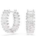 Matrix hoop earrings Baguette cut, White, Rhodium plated 5733397
