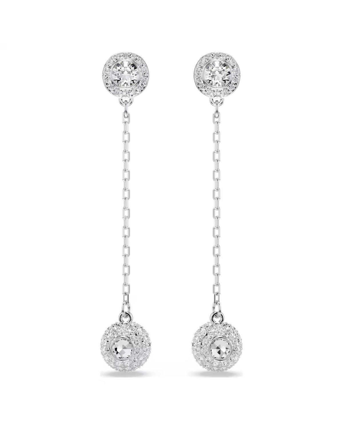 Una Angelic drop earrings Round cut, White, Rhodium plated 5732273
