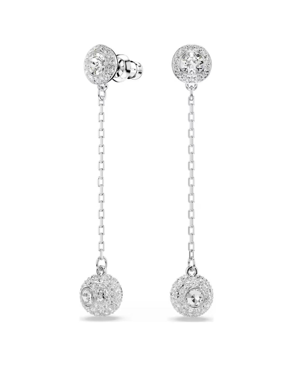 Una Angelic drop earrings Round cut, White, Rhodium plated 5732273