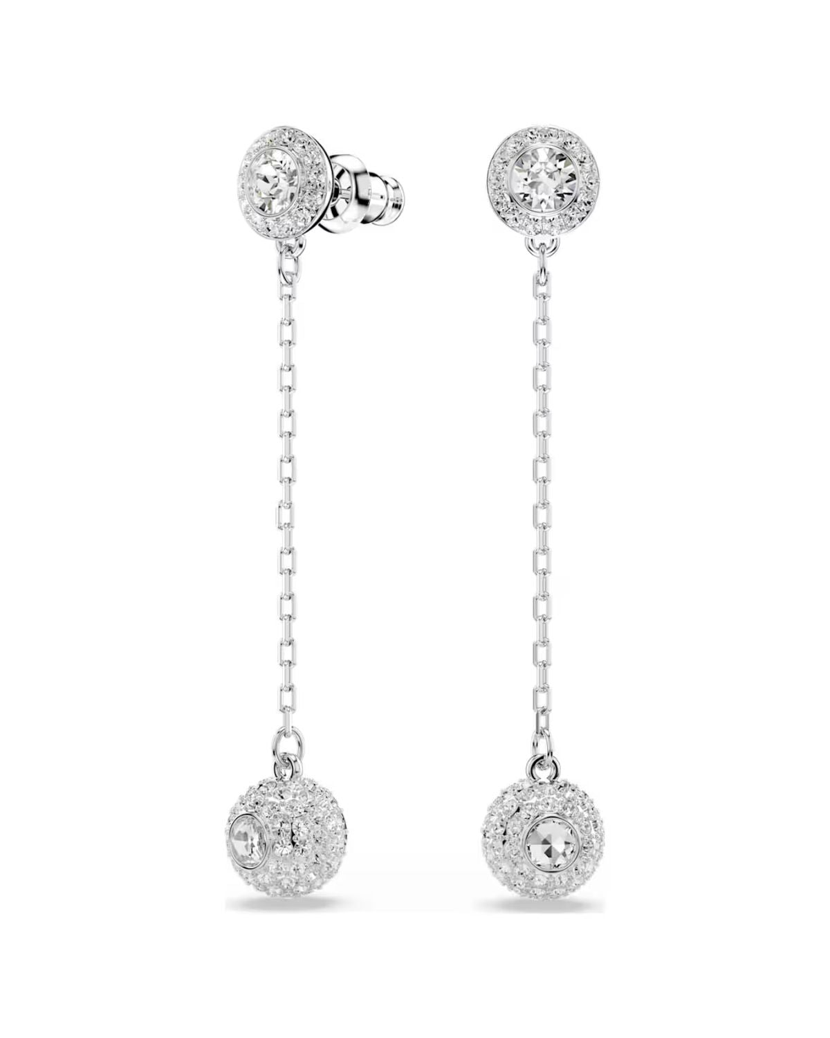 Una Angelic drop earrings Round cut, White, Rhodium plated 5732273