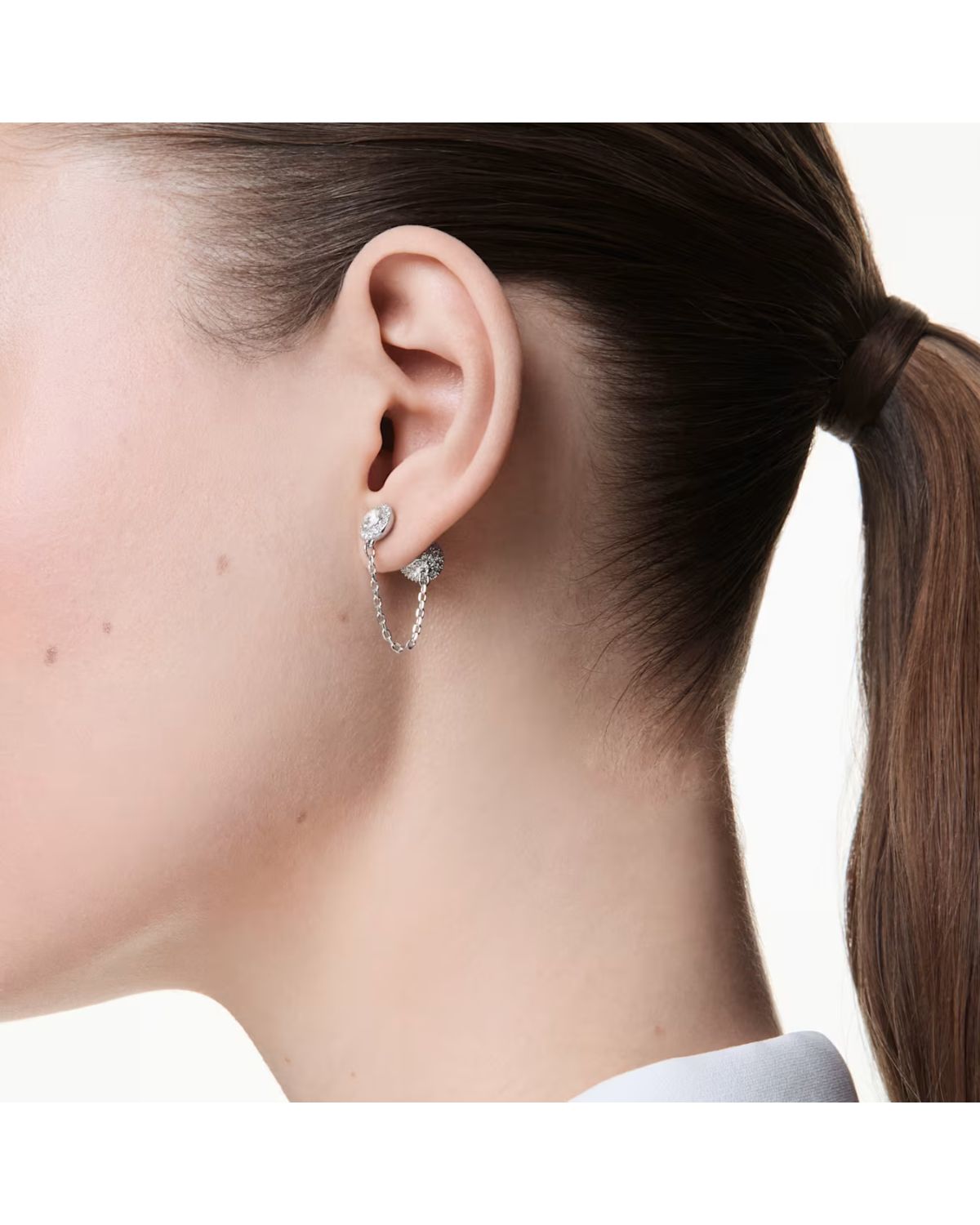 Una Angelic drop earrings Round cut, White, Rhodium plated 5732273