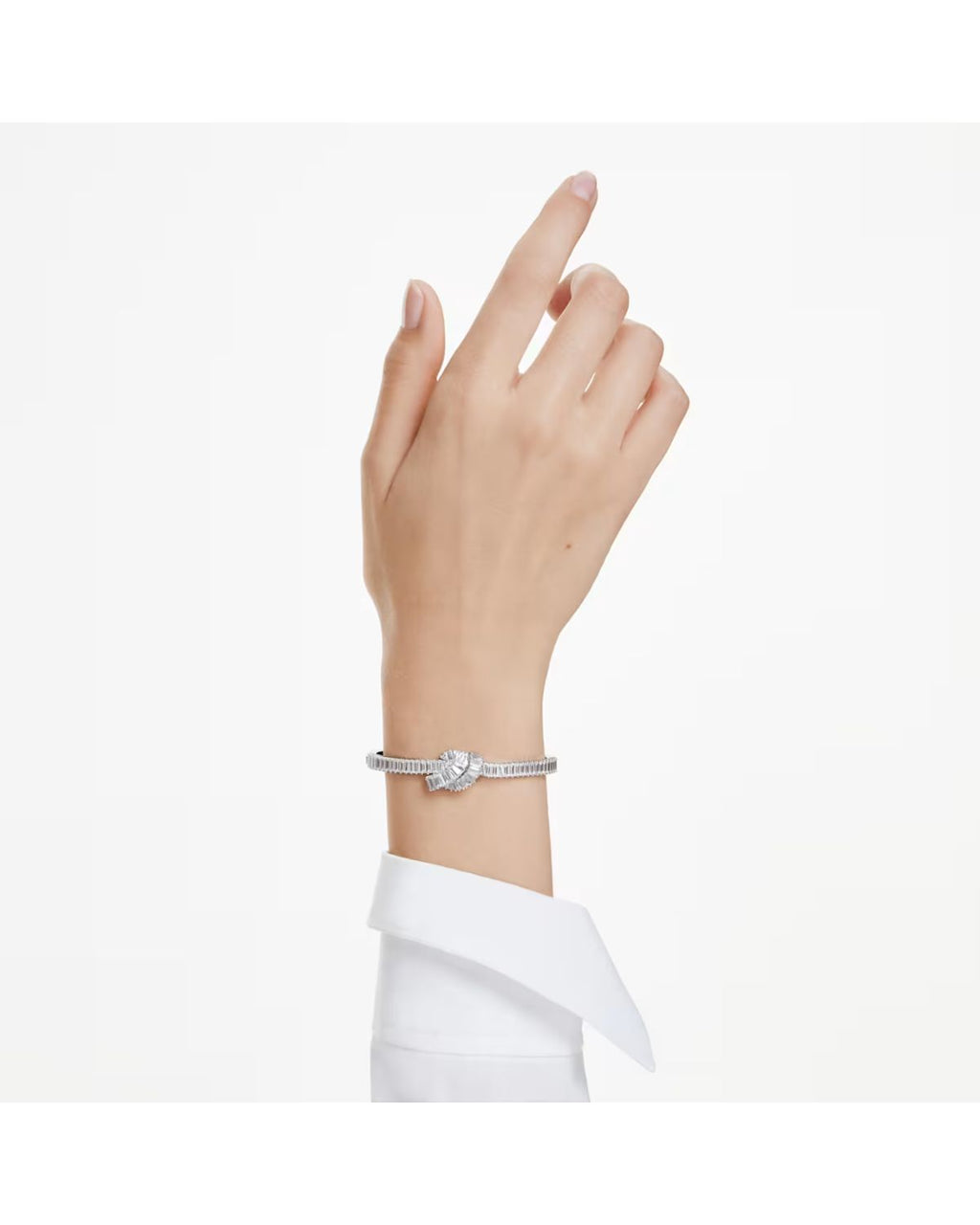 Matrix bangle Baguette cut, Knot, White, Rhodium plated M 5727120