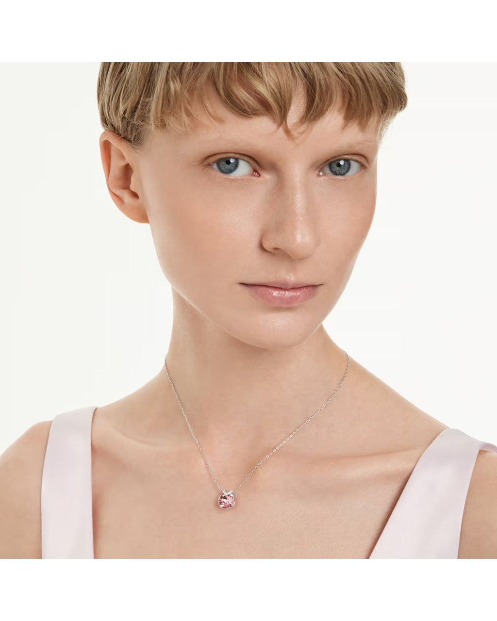 Bella V pendant Round cut, Pink, Rhodium plated 5734230