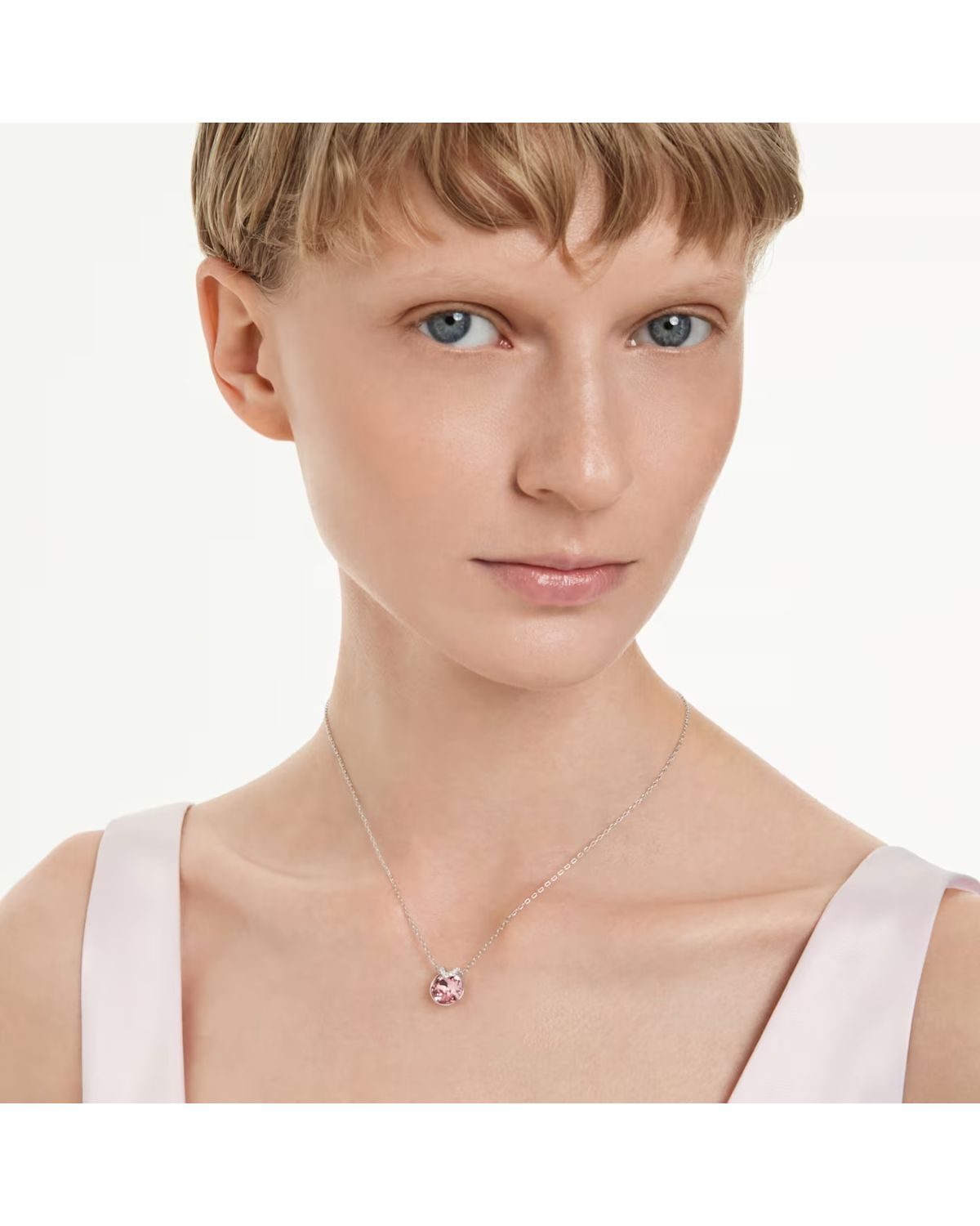 Bella V pendant Round cut, Pink, Rhodium plated 5734230