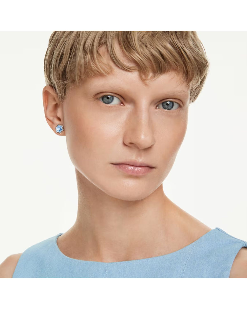 Magic stud earrings Snowflake, Blue, Rhodium plated 5734242