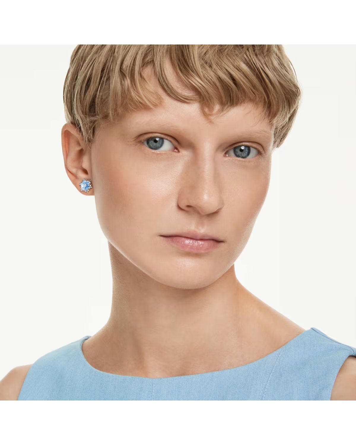 Magic stud earrings Snowflake, Blue, Rhodium plated 5734242