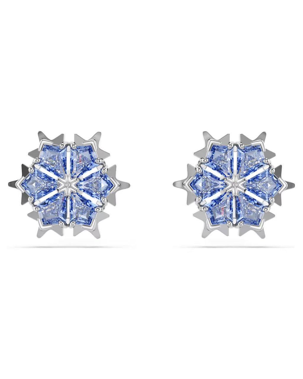Magic stud earrings Snowflake, Blue, Rhodium plated 5734242