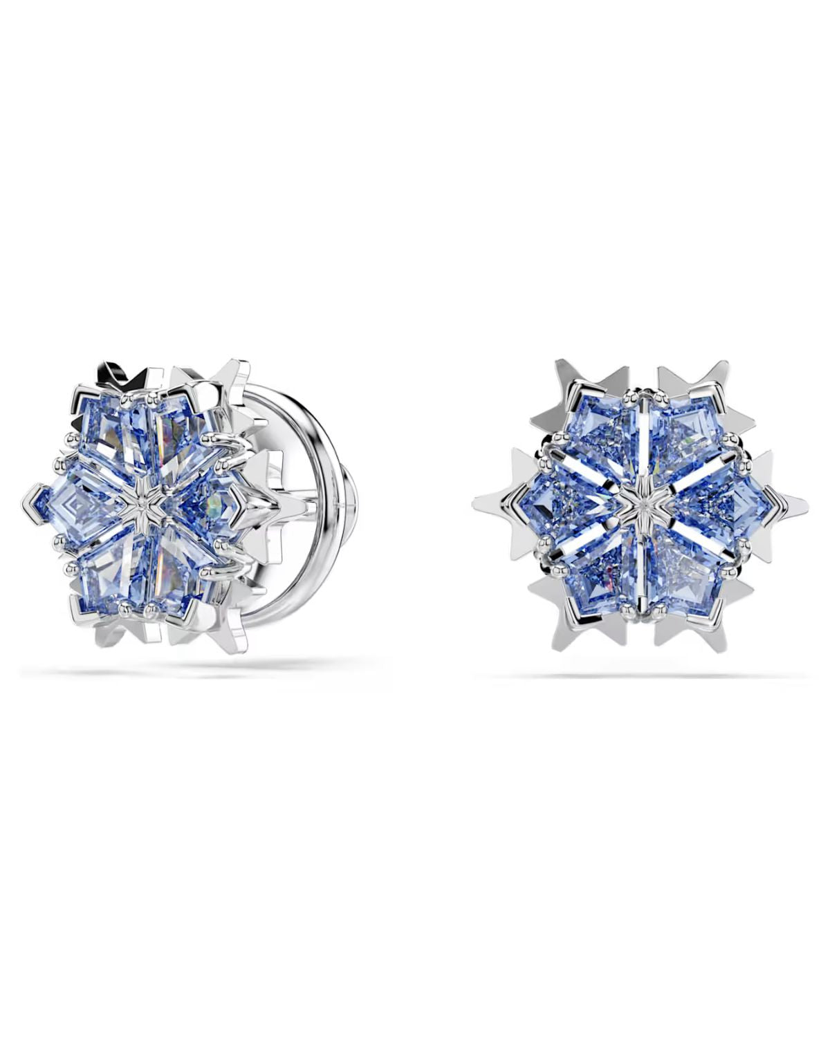 Magic stud earrings Snowflake, Blue, Rhodium plated 5734242