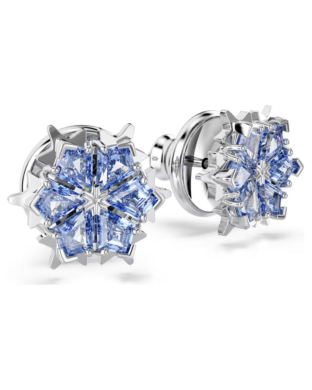 Magic stud earrings Snowflake, Blue, Rhodium plated 5734242