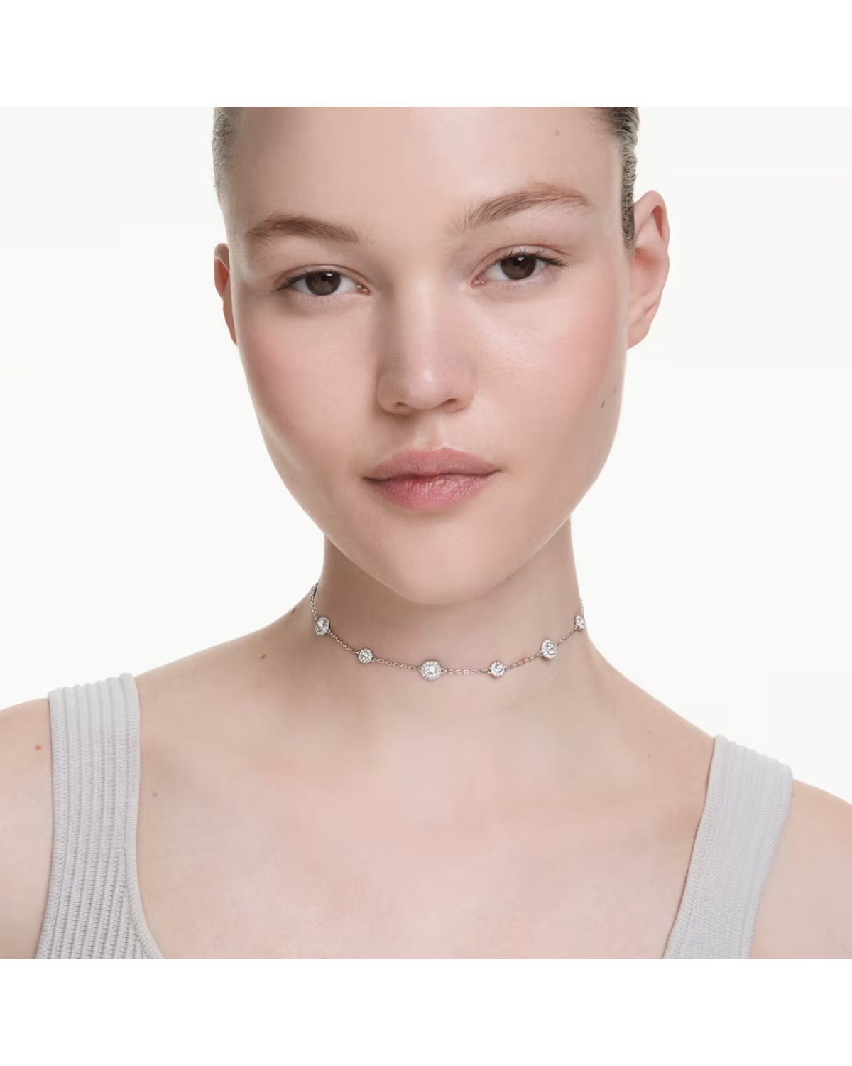 Una Angelic necklace Round cut, Double sided motifs, White, Rhodium plated 5732275