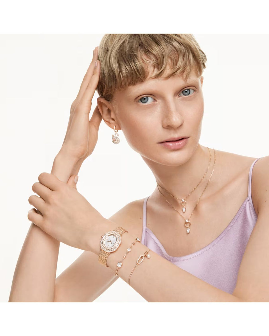 Imber bracelet Round cut, White, Rose gold-tone plated 5730677