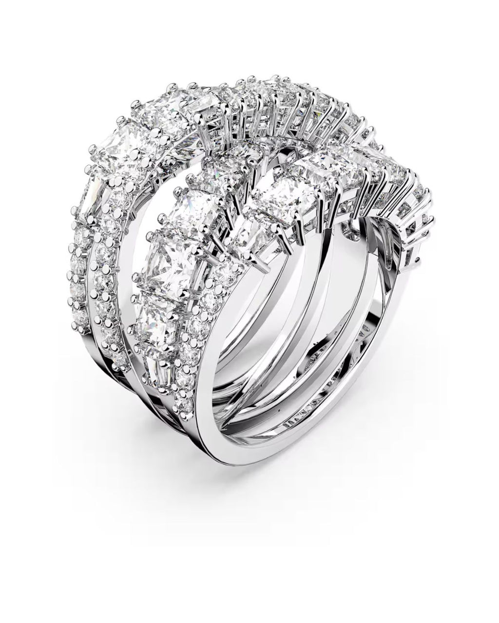 Hyperbola ring Mixed cuts White Rhodium plated Size 60 5584654
