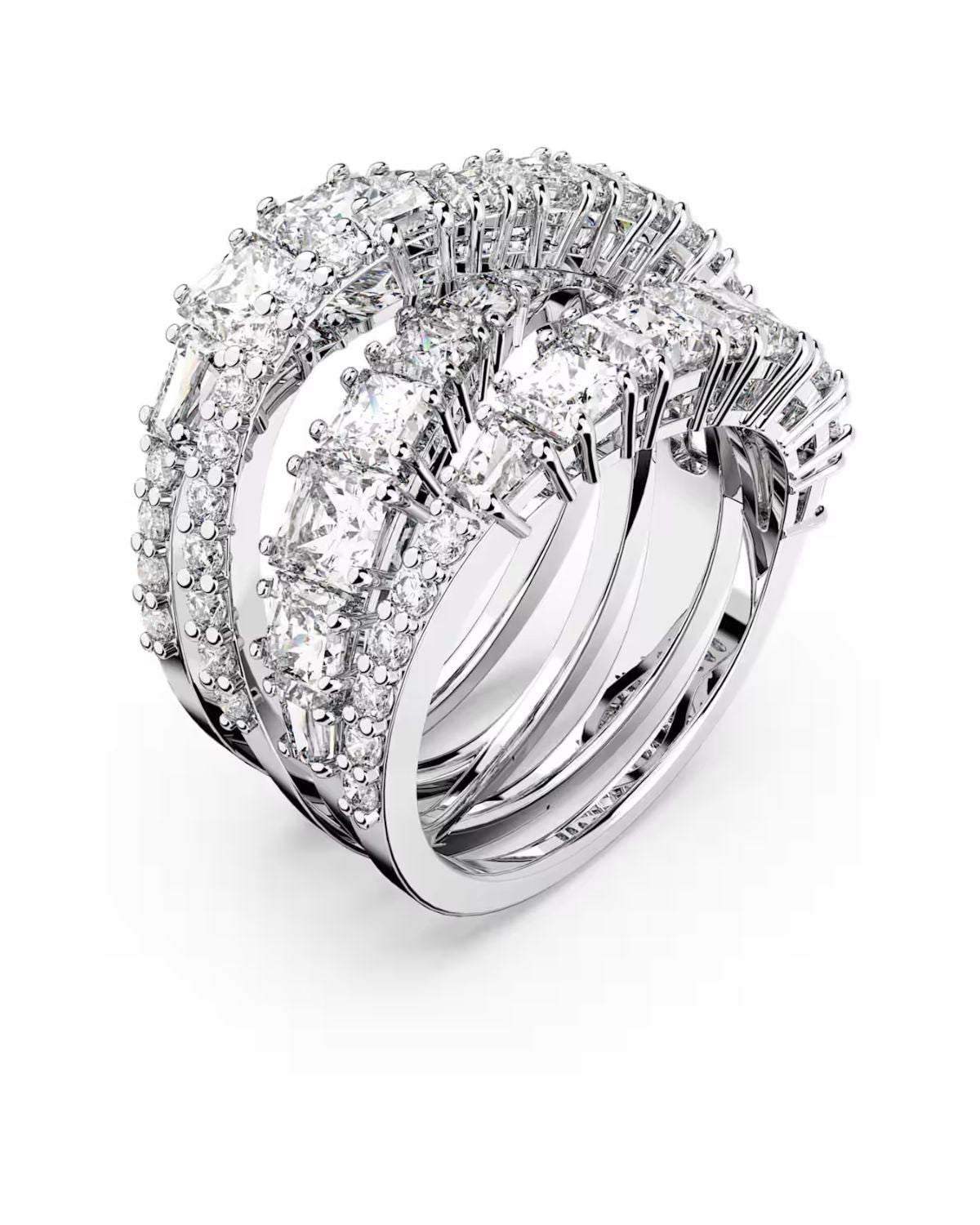 Hyperbola ring Mixed cuts White Rhodium plated Size 60 5584654