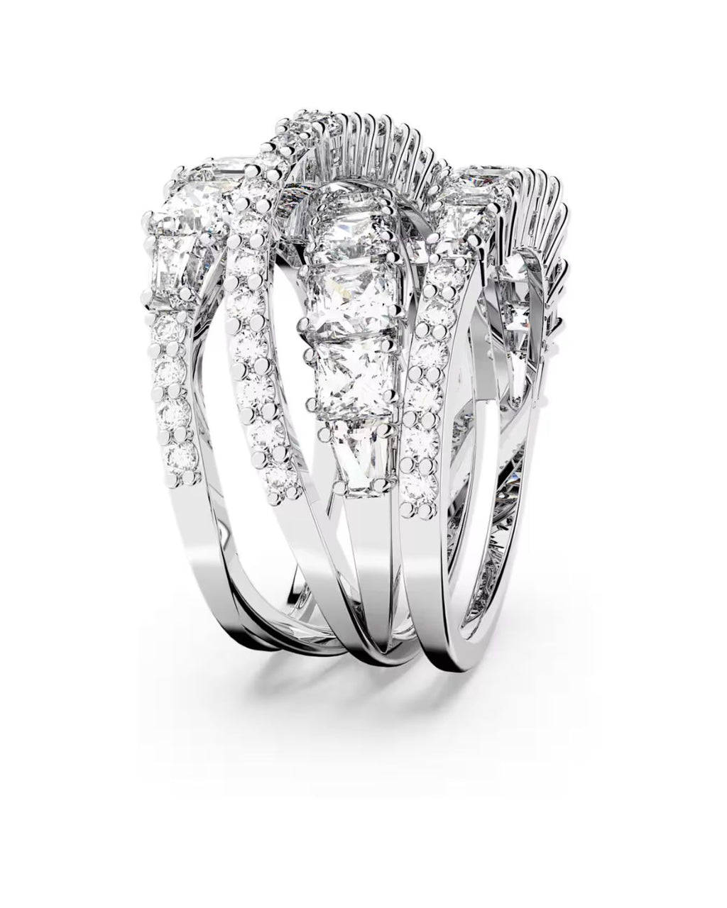 Hyperbola ring Mixed cuts White Rhodium plated Size 60 5584654