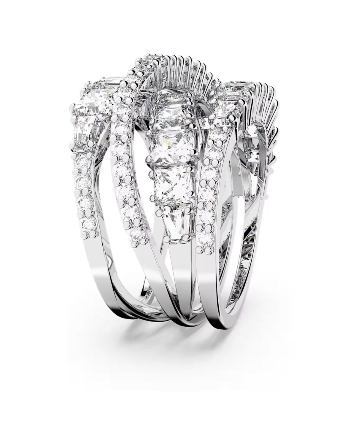 Hyperbola ring Mixed cuts White Rhodium plated Size 60 5584654