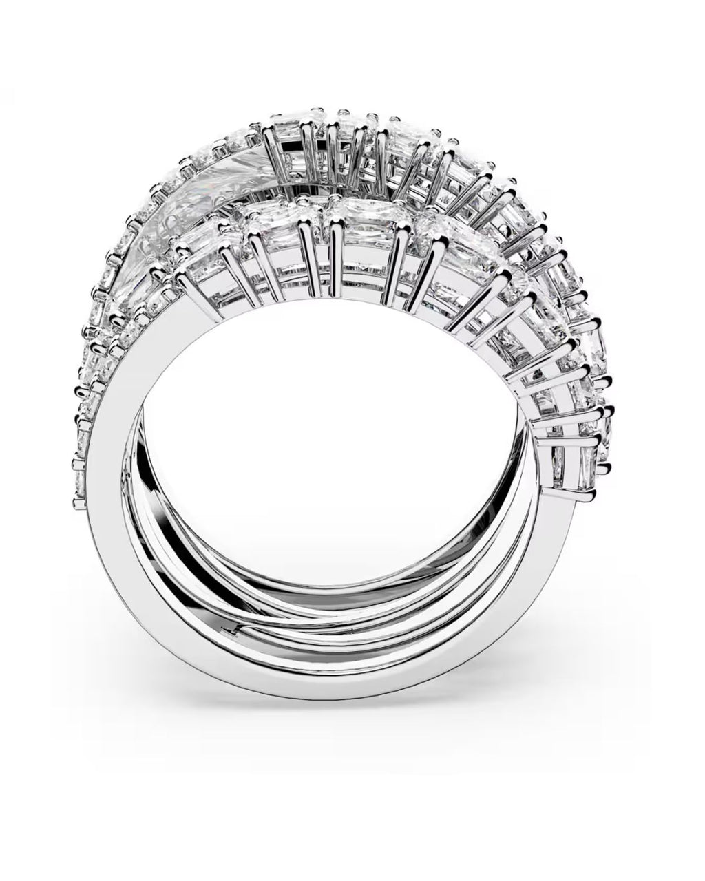 Hyperbola ring Mixed cuts White Rhodium plated Size 60 5584654