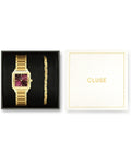 Gift Box Gracieuse Petite Watch Steel, Dark Cherry & Braided Snake Bracelet, Gold Colour
