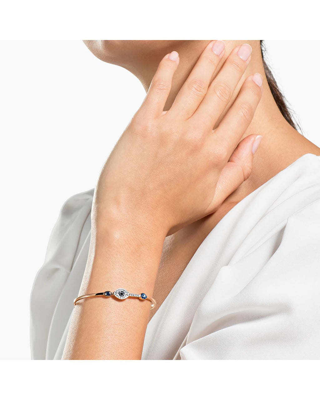 SWAROVSKI Symbolica bangle Evil eye, Blue, Mixed metal finish