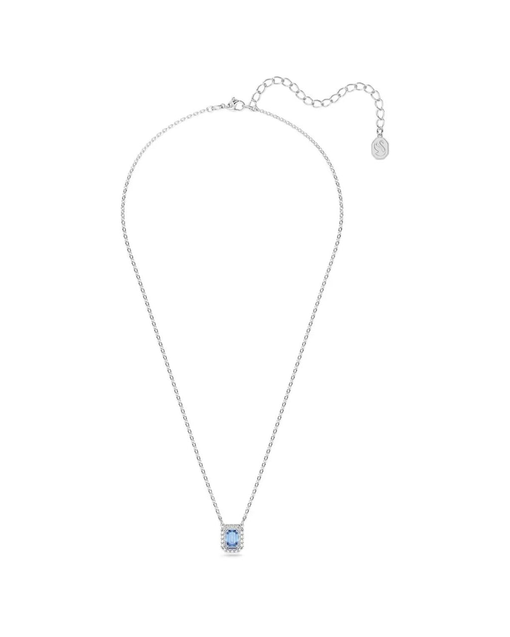SWAROVSKI Una necklace Octagon cut, Blue, Rhodium plated 5614926