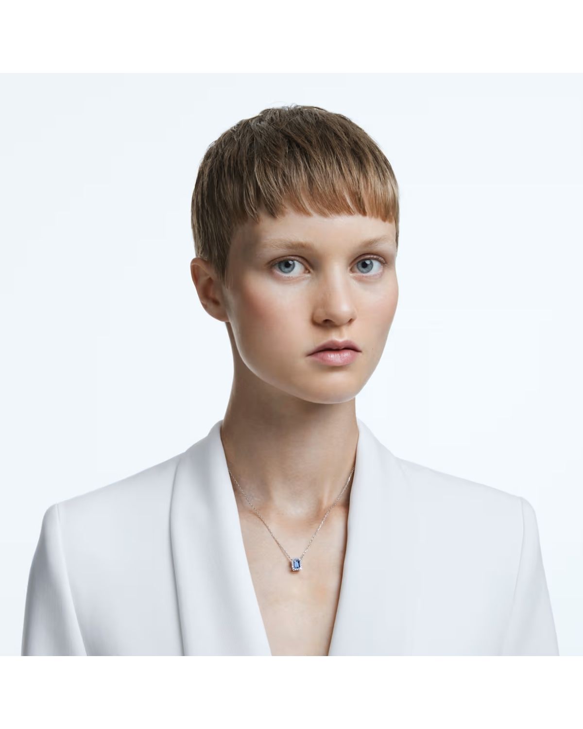 SWAROVSKI Una necklace Octagon cut, Blue, Rhodium plated 5614926