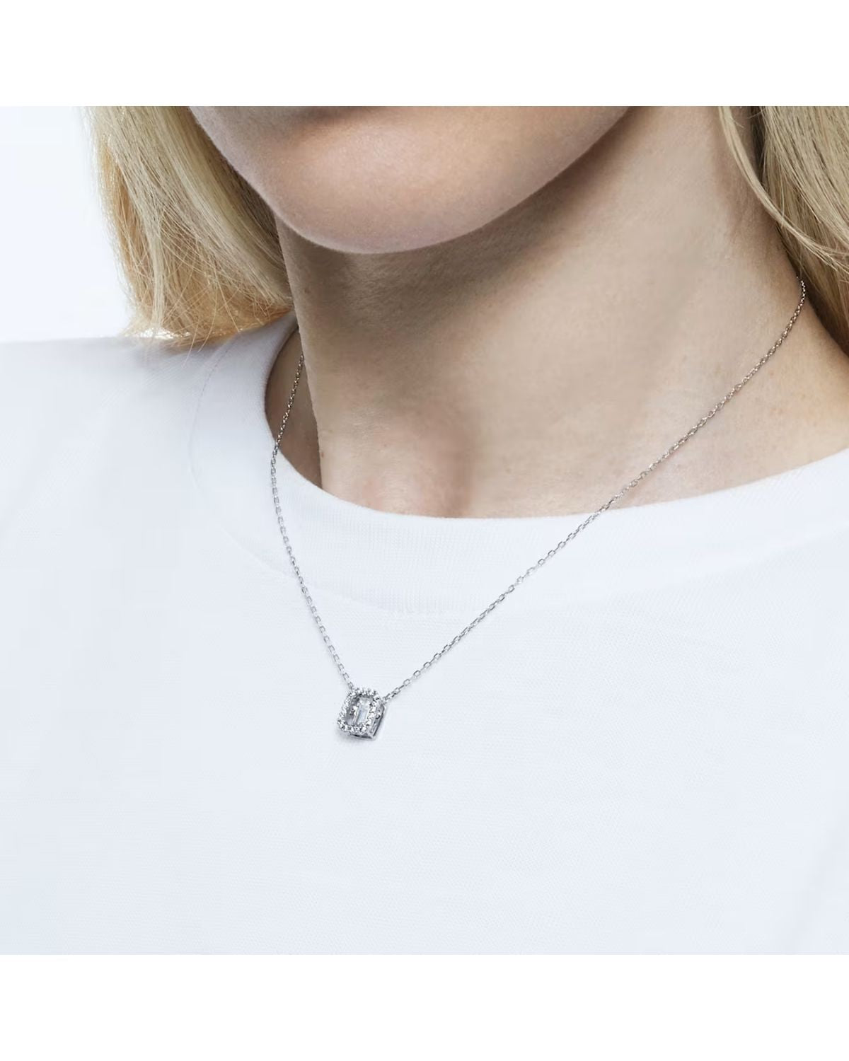 SWAROVSKI Una pendant, Octagon cut, White, Rhodium plated 5599177