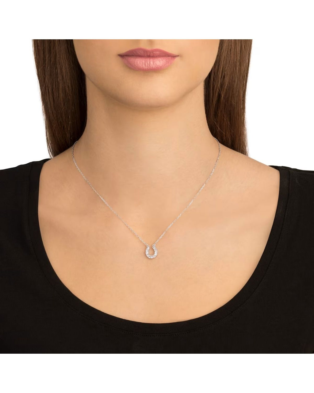 Towards necklace Horse shoe, White, Rhodium plated