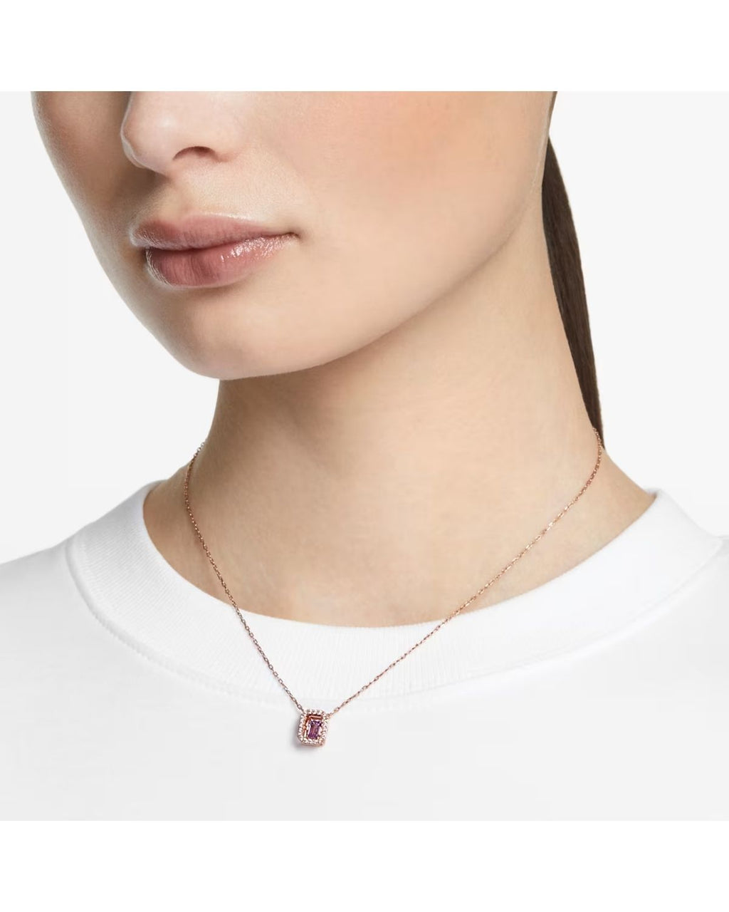 SWAROVSKI Una necklace Octagon cut, Purple, Rose gold-tone plated