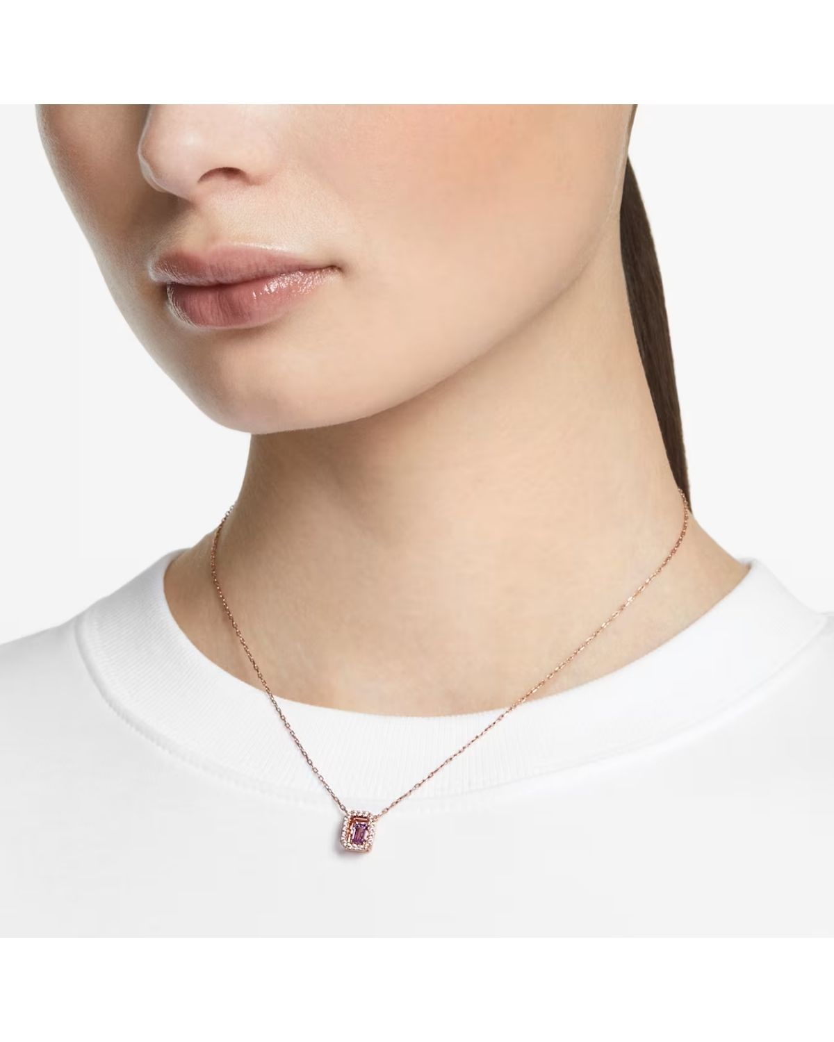 SWAROVSKI Una necklace Octagon cut, Purple, Rose gold-tone plated