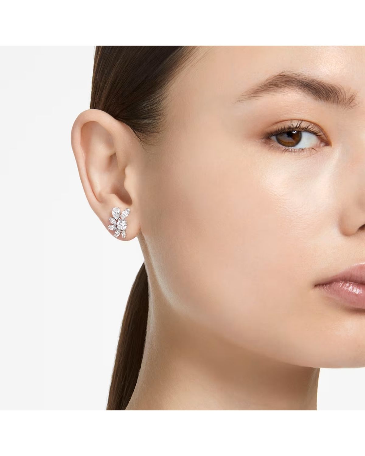 SWAROVSKI Gema Half Flower White Crystal Stud Earrings 5644679