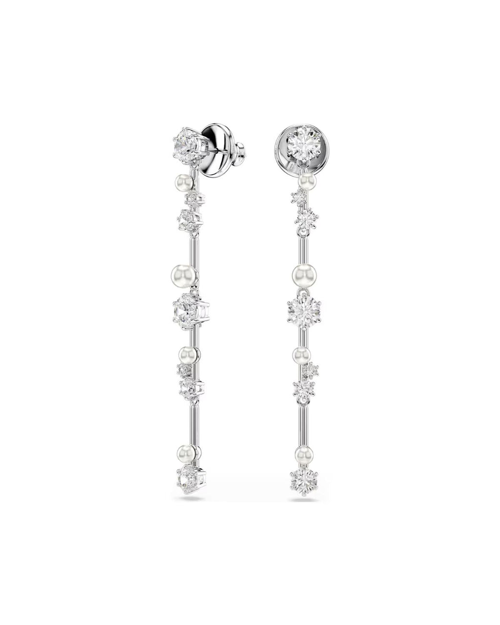 Constella drop earrings Crystal pearl, Round cuts, White, Rhodium plated 5705614