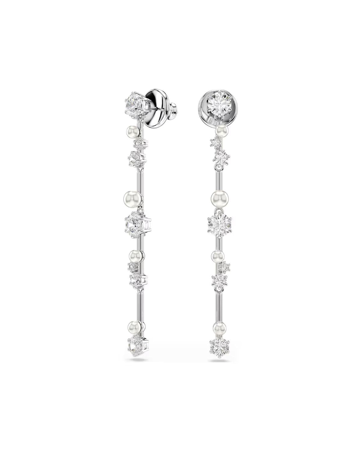Constella drop earrings Crystal pearl, Round cuts, White, Rhodium plated 5705614