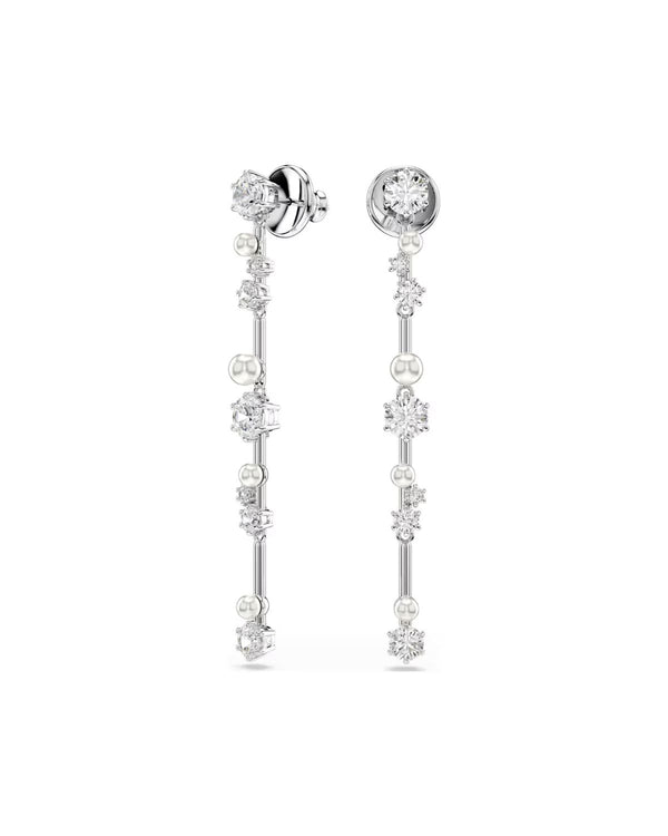 Constella drop earrings Crystal pearl, Round cuts, White, Rhodium plated