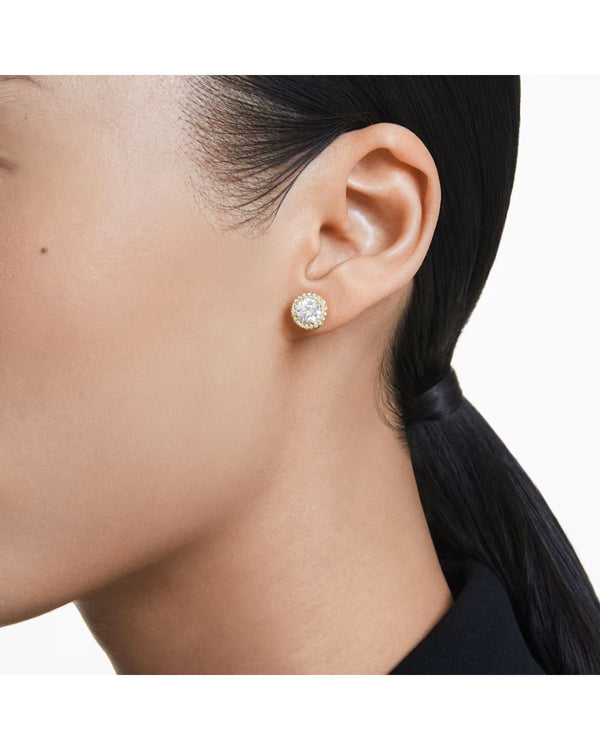 Una Angelic stud earrings Round cut, Gold tone, Gold-tone plated
