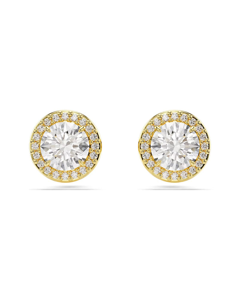 Una Angelic stud earrings Round cut, Gold tone, Gold-tone plated