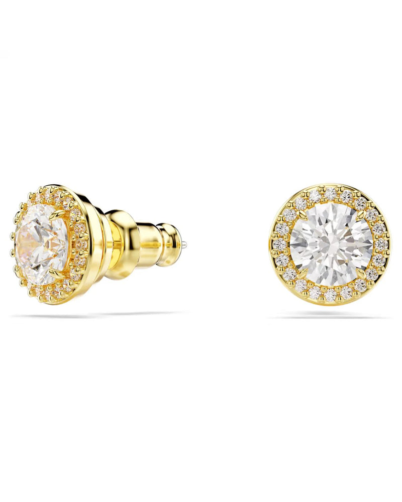 Una Angelic stud earrings Round cut, Gold tone, Gold-tone plated