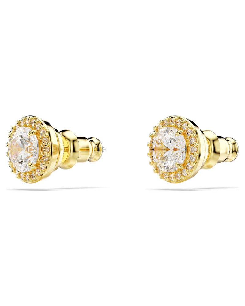 Una Angelic stud earrings Round cut, Gold tone, Gold-tone plated