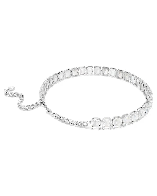 Millenia choker Octagon cut, White, Rhodium plated