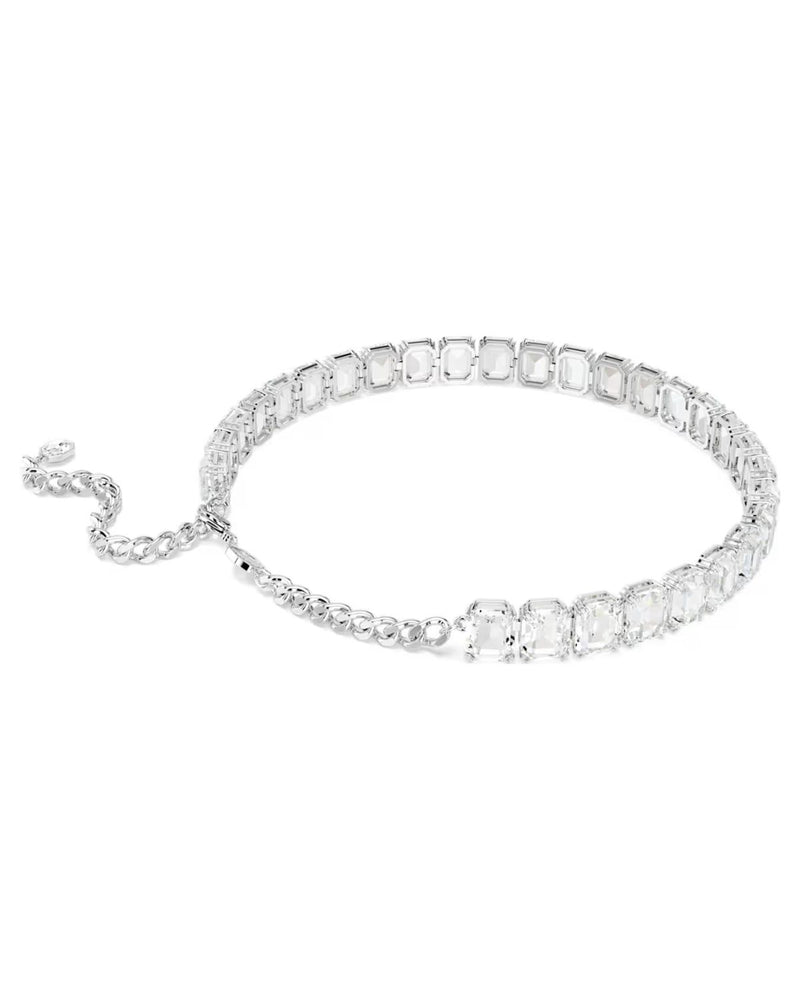 Millenia choker Octagon cut, White, Rhodium plated