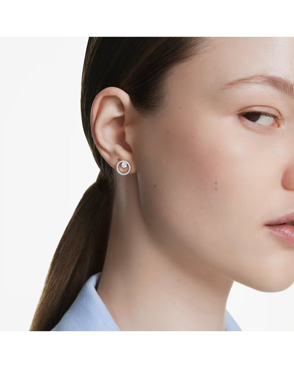 Constella stud earrings Round cut, White, Rhodium plated