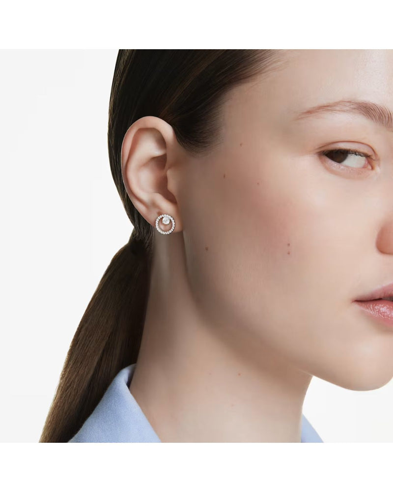 Constella stud earrings Round cut, White, Rhodium plated