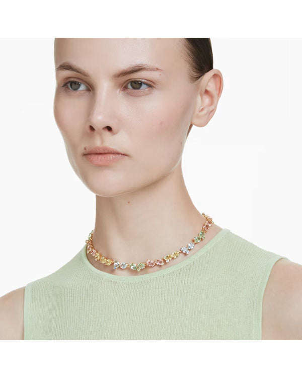 Gema Tennis necklace Mixed cuts, Multicoloured, Gold-tone plated