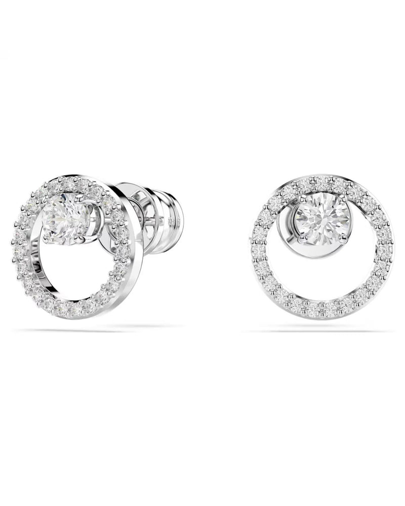 Constella stud earrings Round cut, White, Rhodium plated