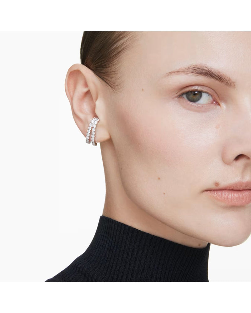 Matrix ear cuffs Round cut, White, Rhodium plated
