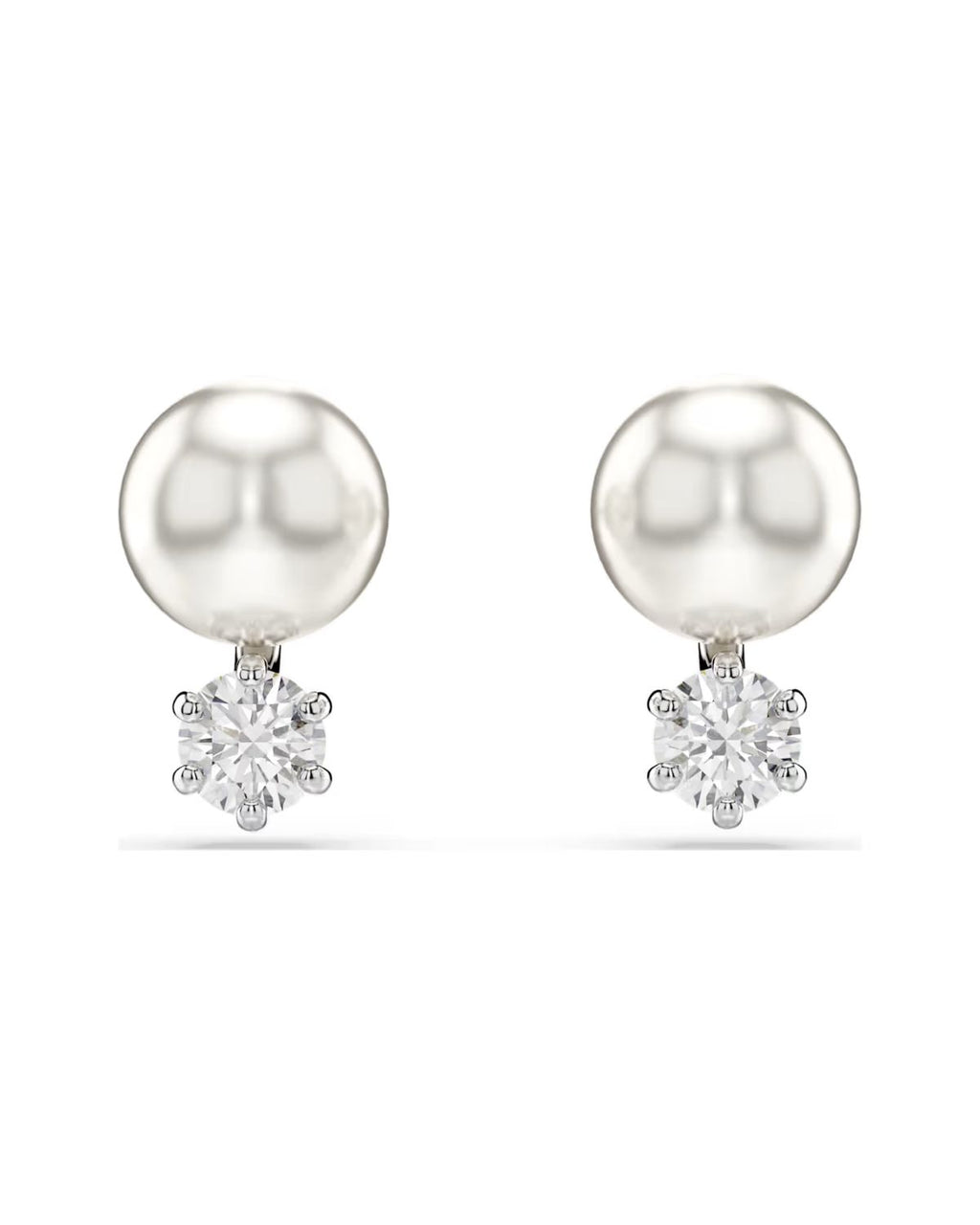 Matrix stud earrings Crystal pearl, Round cut, White, Rhodium plated 5694225