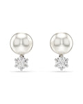 Matrix stud earrings Crystal pearl, Round cut, White, Rhodium plated 5694225