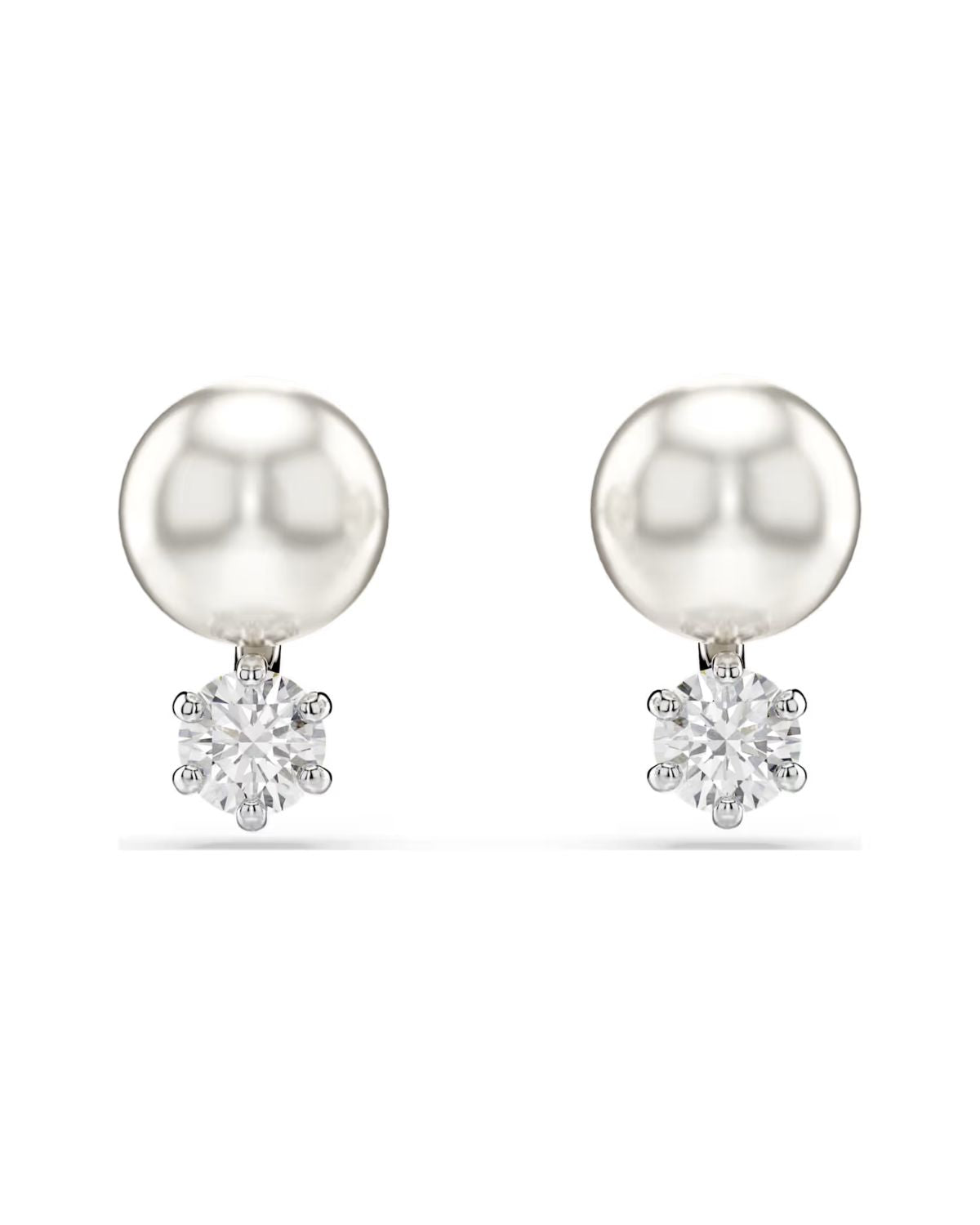Matrix stud earrings Crystal pearl, Round cut, White, Rhodium plated 5694225
